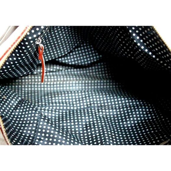 LRG kate spade GRAY GENUINE LEATHER RED TRIM ZIP TOP TOTE SHOULDER BAG HANDBAG - Picture 10 of 11